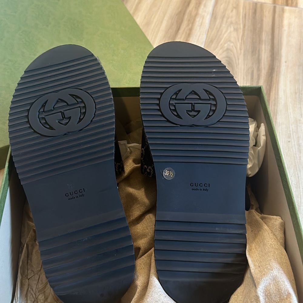 GUCCI  Jacquard Black Denim GG Monogram Angelina Platform 55mm 39.5 Black Ivory
